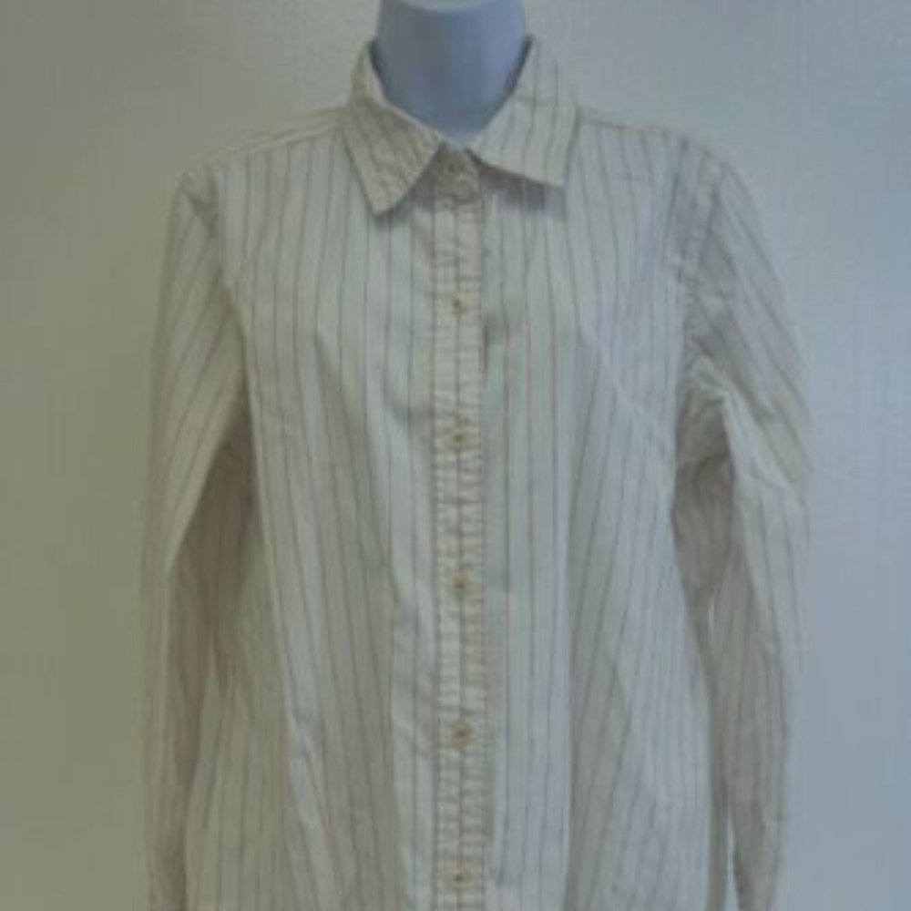 Liz Claiborne Women's Button Up Striped Peach White Shirt Large Long Sleeve